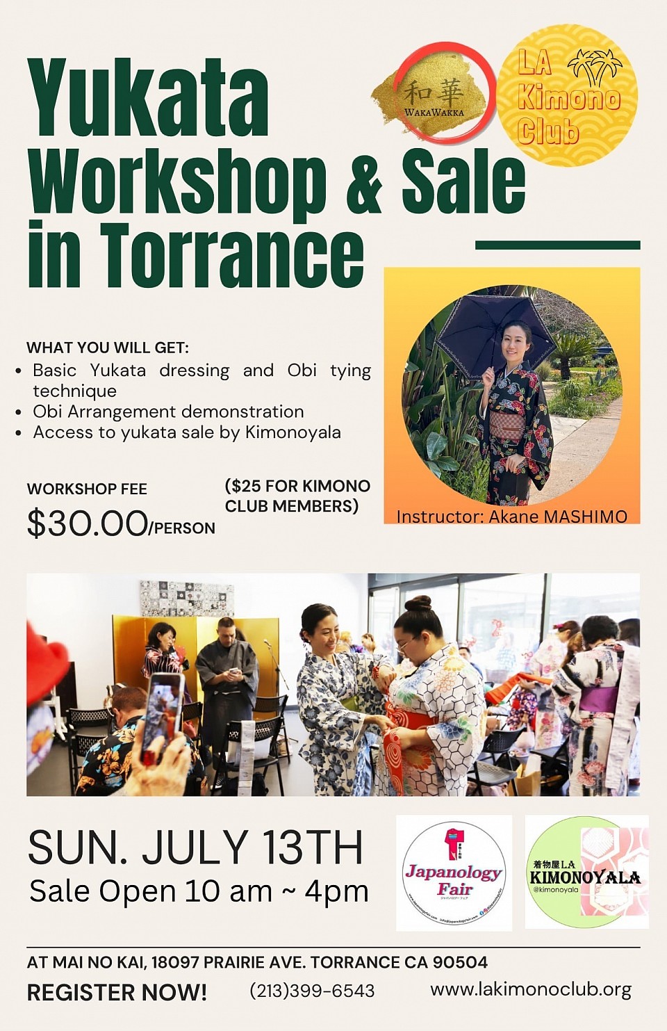 SUN 07/13/2025 Yukata Workshop & Sale in Torrance, CA